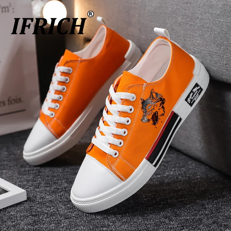 

New Trend Men Canvas Shoes Comfortable Young Boy Casual Shoes Original Mens Designer Shoes Men Black Orange Mens Sneakers Canvas