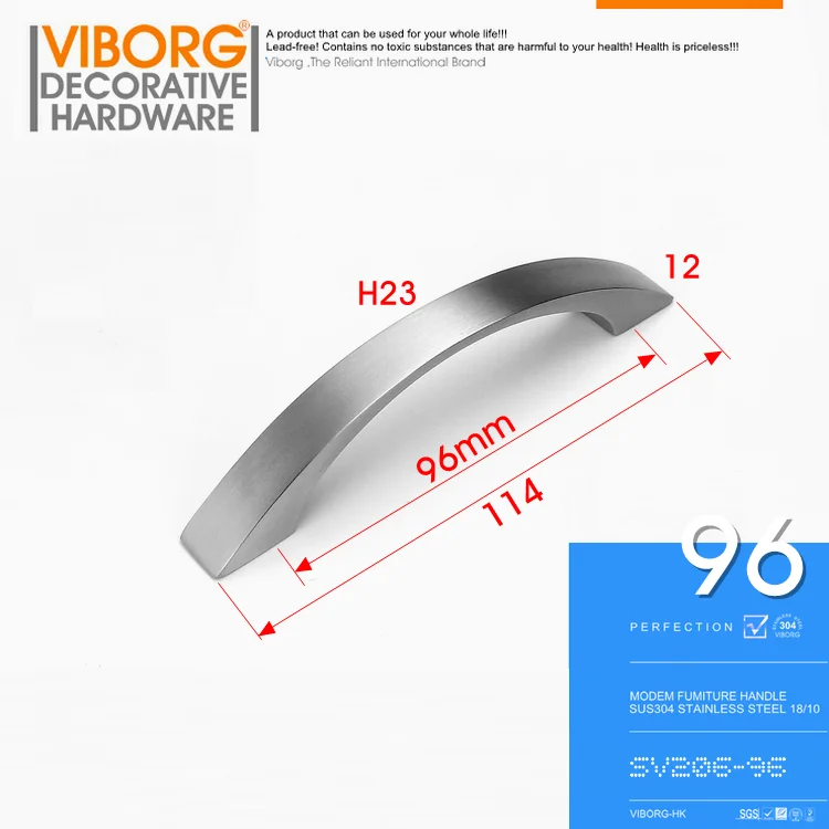 

VIBORG Deluxe 96mm Solid 304 Stainless Steel Casting Modern Kitchen Cabinet Cupboard Door Handle Pulls Drawer Pull Handles,SV206