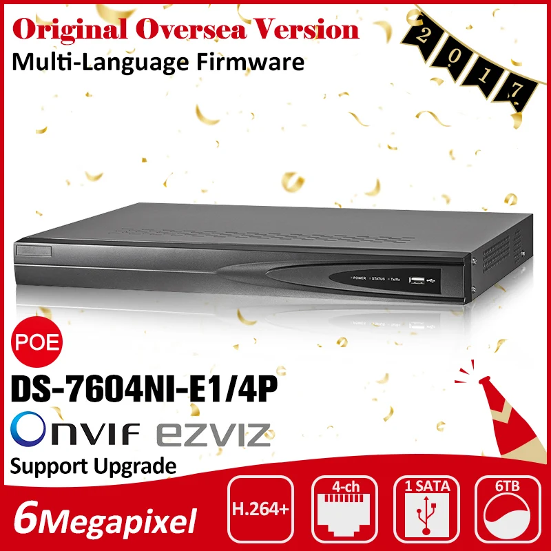  Hikvision English 6MP NVR 4CH 8CH 16CH POE HD DS-7604NI-E1/4P DS-7608NI-E2/8P DS-7616NI-E2/8P ds 7604 7608 7616 ds-7604 ds-7616 