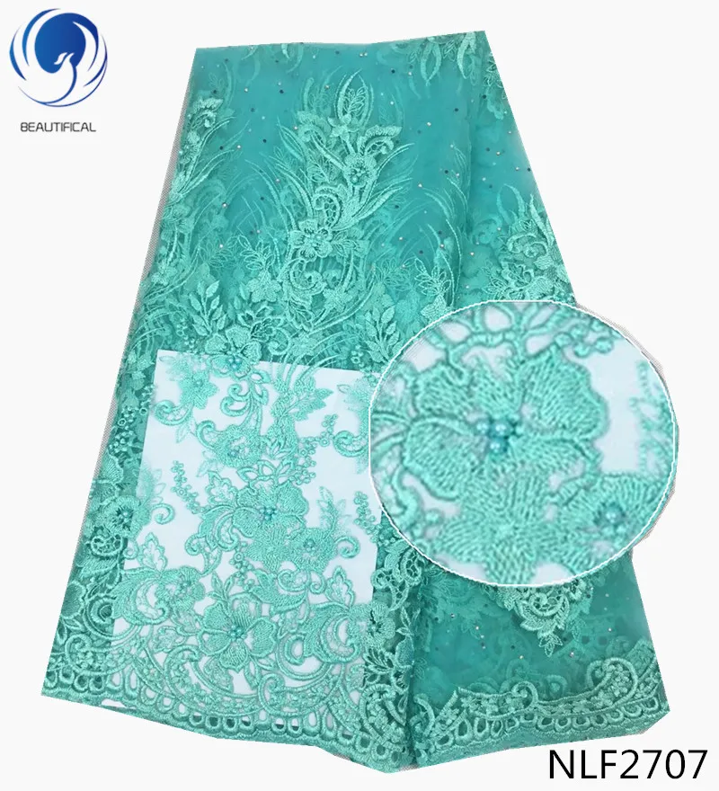 

BEAUTIFICAL French lace fabric 3d flowers Hot sale Nigerian tulle lace fabric with beads and stones Net lace NLF27