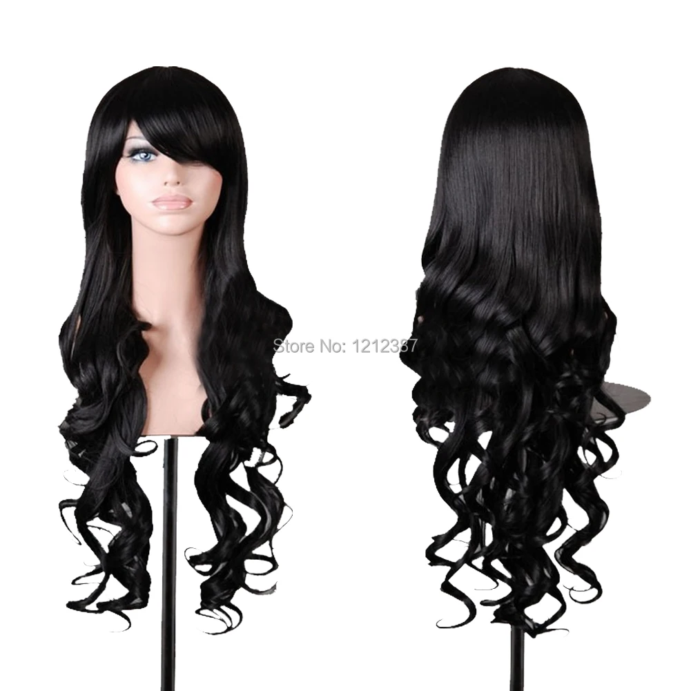 

Women's Black Anime Wigs Air Volume High Temperature Curly Hair Silk Wig Cosplay 80CM  HB88