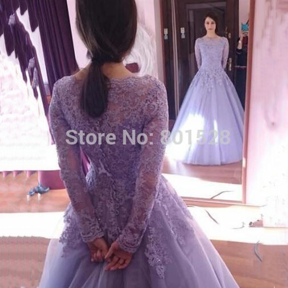 Лидер продаж; элегантная фиолетовая одежда с длинным рукавом пышное платье Совок ТРАПЕЦИЕВИДНОЕ кружевное платье для выпускного вечера для девочек; милое, 15, 16 лет, вечерние платья