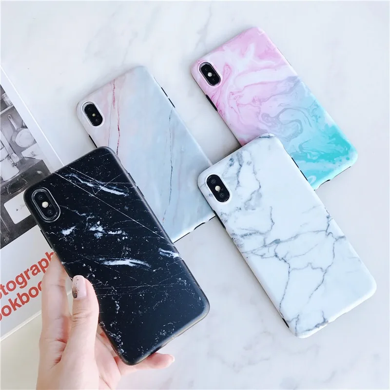 

Marble Case For iPhone 7 Case iPhone X Cover Luxury Case Soft Silicon Coque Black White Pink Green Coque For iphone XSMax