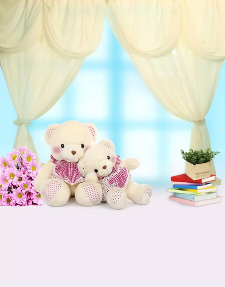 

5x7ft Cute Bear Flowers Books for Children Photography Backdrops Photo Props Studio Background