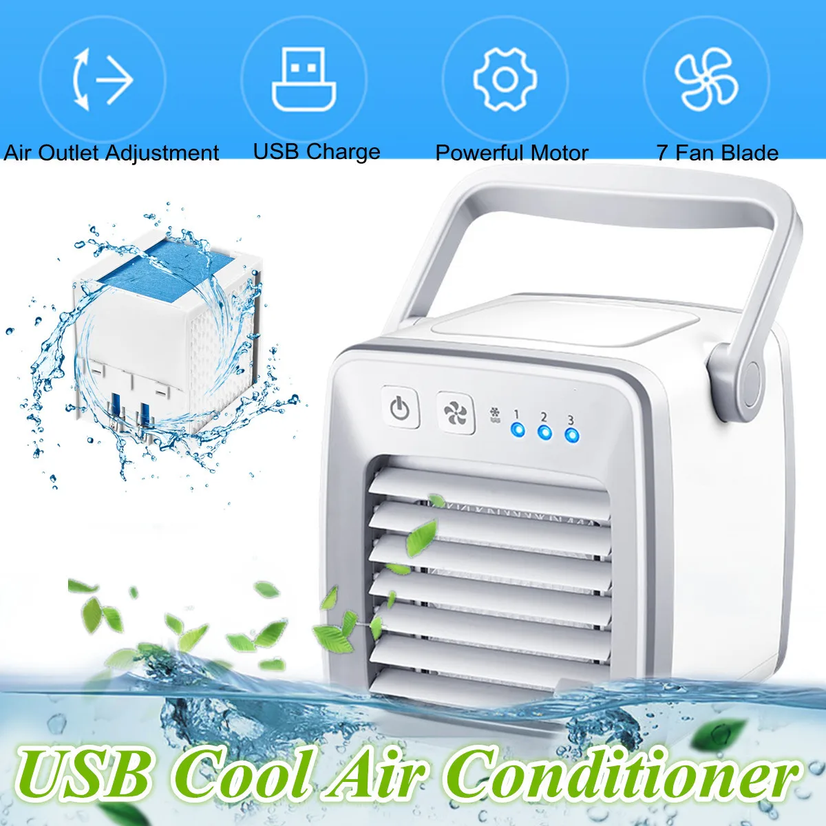 

Mini Cooler Fan Portable Air Conditioner Device Cooling Personal Space USB 3 Speeds Refrigeration Humidification Purification