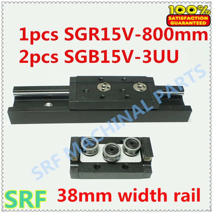

38mm width Aluminum Square Roller Linear Guide Rail 1pcs SGR15V Length=800mm +2pcs SGB15V-3UU three wheel slide block