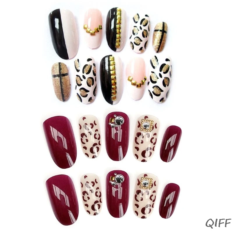 

Fashion 24pcs/set Acrylic Fake Fingernails Trend Leopard Design False Nails Simple Full Nail Tips Patch Short Nail Art DIY