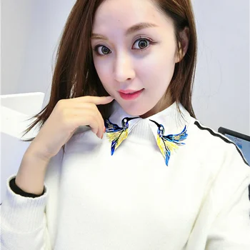 

Women Fake Collar Simple Flying Birds Embroidery Detachable Adjustable Half Shirts TC21