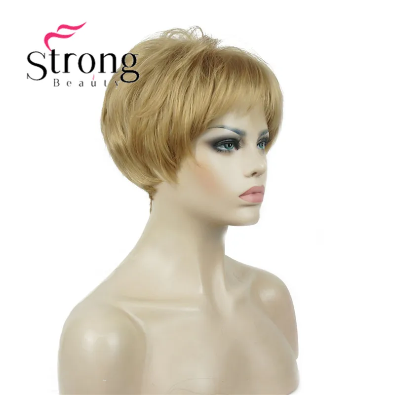 StrongBeauty короткий Пушистый прямой блонд полный синтетический парик для женщин