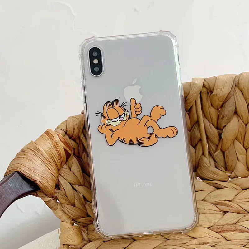 

JAMULAR Lovely Cartoon Garfield Clear Phone Case For iPhone XS MAX XR X 7 8 6 6s Plus Cat Soft TPU Transparent Back Cover Fundas