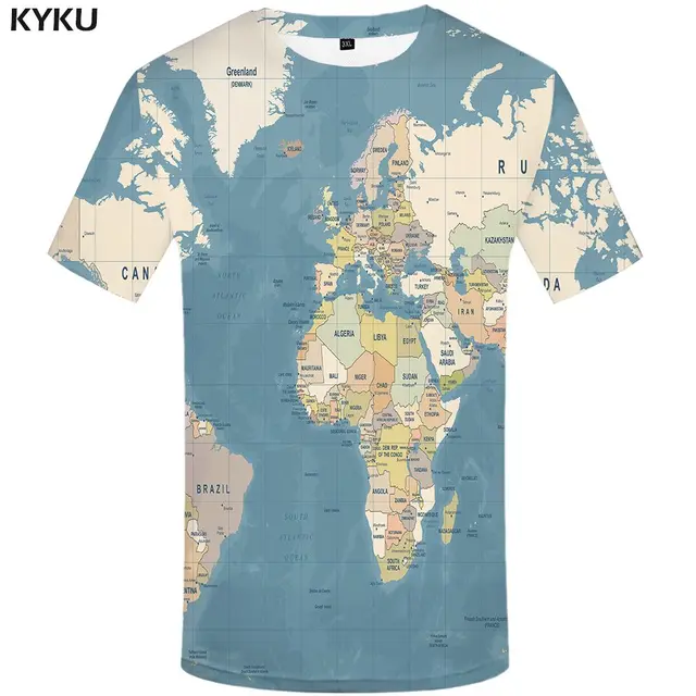 KYKU World Map T shirts Men Vintage T shirt 3d Sailboat Tshirt Homme Geometric Print Tshirts Casual Short Sleeve New Rock Man 3d t shirt 09