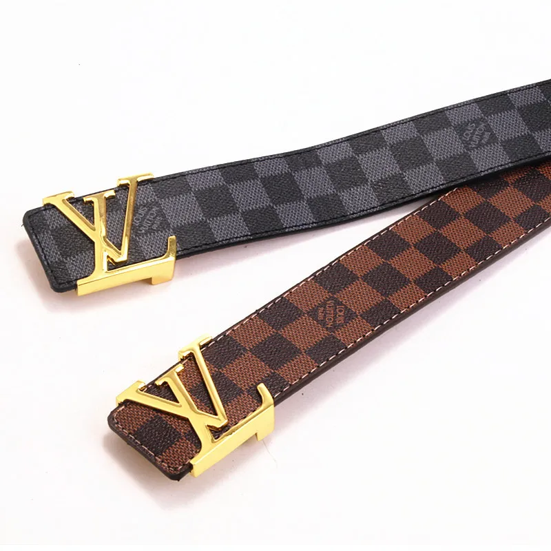

LU Luxury Lattice Belt Men Genuine Belt Smooth Buckle