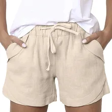 Womail, женские повседневные однотонные хлопковые льняные шорты с карманами и эластичной резинкой на талии, женские повседневные летние шорты на шнуровке, 11 апреля