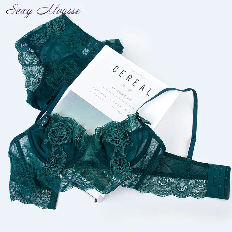 Sexy Mousse open cup Underwire french lace ladies thin Bra Set lingerie Underwear transparent Set For Sexy Women