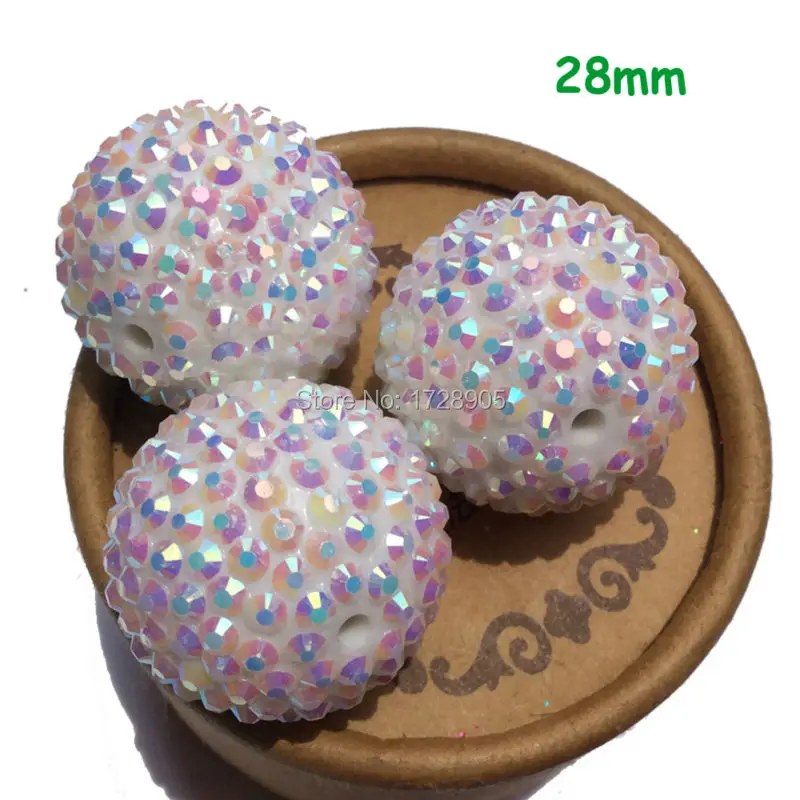 

Free Shipping 12mm 14mm 16mm 18mm 20mm 22mm 24mm 26mm 28mm Resin Bubble Big Ball White AB Rhinestone Beads For Chunky Bracelets