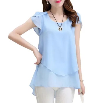 

Nice Summer Women Short Sleeve Chiffon Blouse Big Yards Loose Lady O-Neck Plus Size 4X Korean Fashion Female Shirt Blusas Q2721