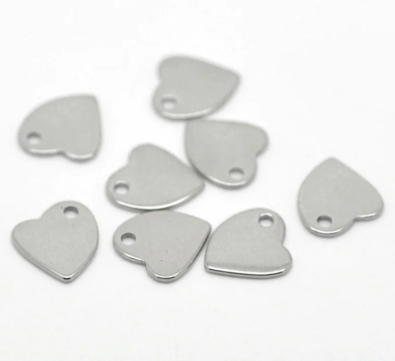 

LASPERAL 20PCs Silver Color Stainless Steel Heart Pendants Blank Stamping Tags Charm Fit Necklace/ Bracelets Findings 11x10mm