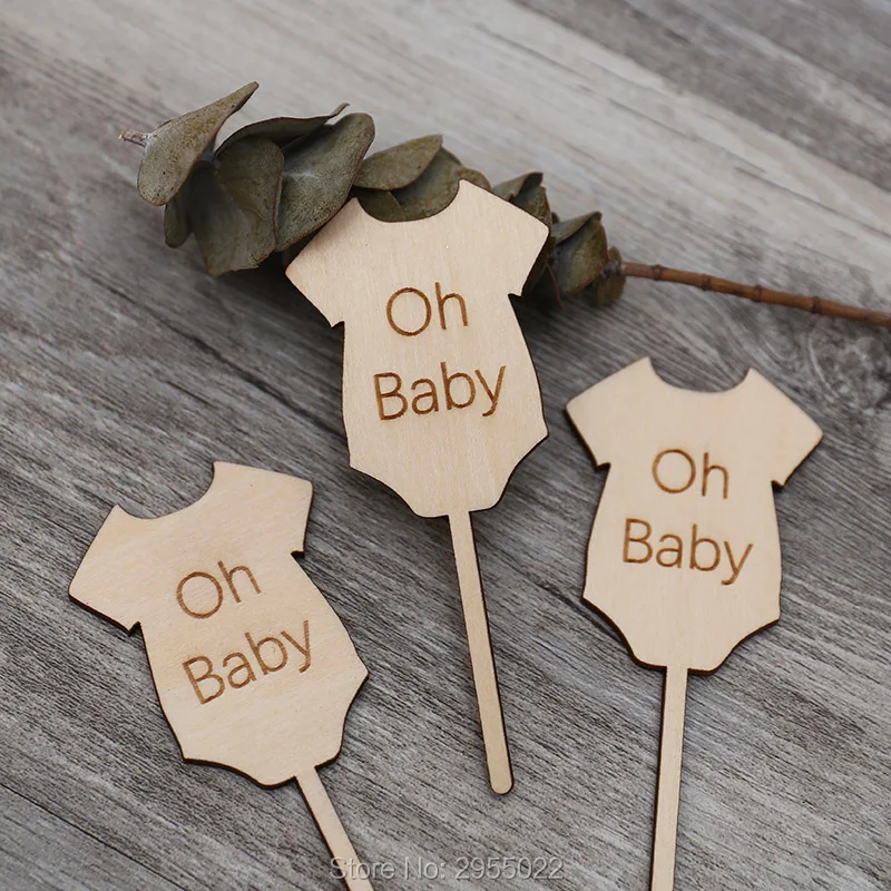 Wooden OH Baby Cupcake Toppers,Set of 24 party decor,table decorations