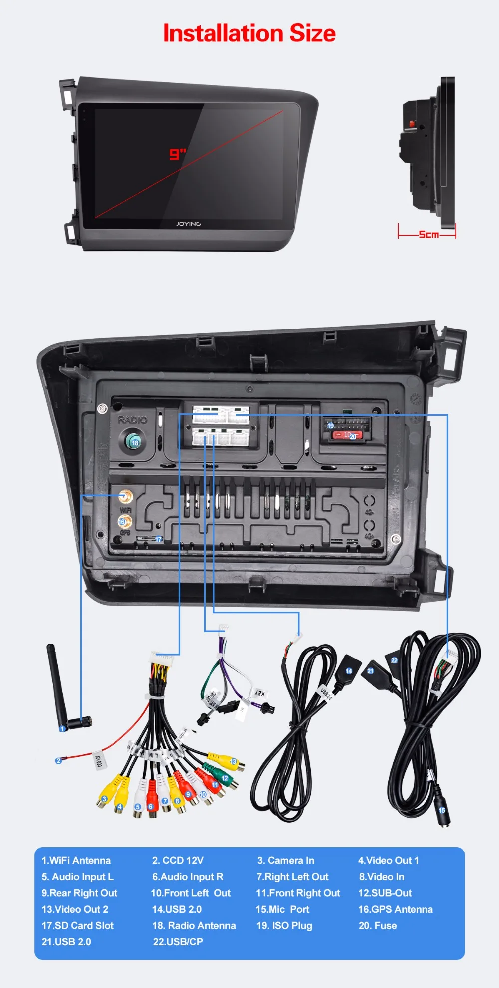 Perfect JOYING 9" Octa core Android 8.0 Car Radio player 4G RAM 64G autoradio For Honda Civic 2012-2015 Support SWC TPMS Video output 22