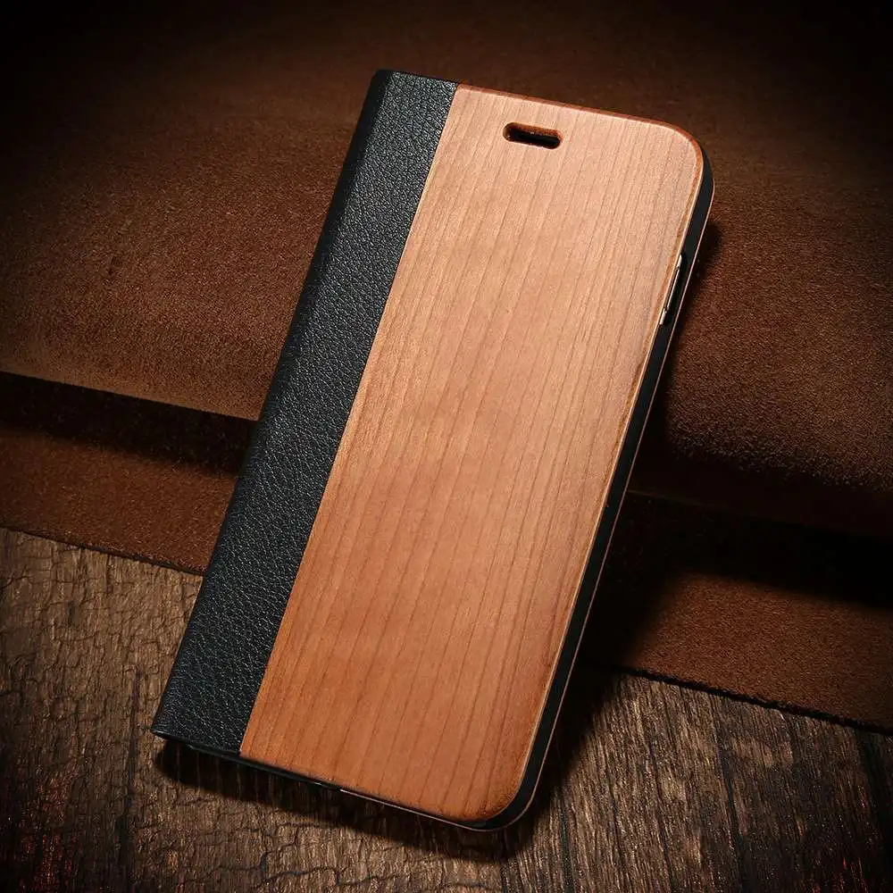KISSCASE деревянный флип чехол для Apple iPhone 6S Plus 7 8 Plus чехол Ретро натуральный бамбук деревянный чехол для iPhone 6 X XR XS MAX - Цвет: Cherry Wood