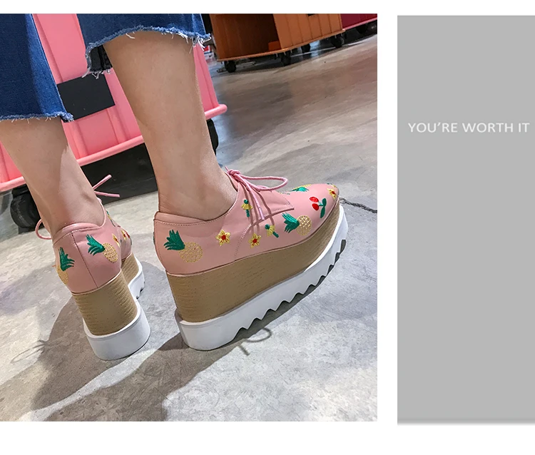 Embroider Decoration Women High Heels Creepers Fashion 2018 New Spring Pumps Women Causal Shoes with Lace-up Oxfords Wedge Heel  (15)