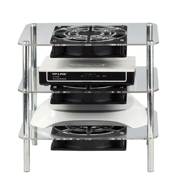 

Acrylic multi-layer storage rack with USB 12cm low noise LED cooling fan, TV set-top box rack wireless router Wifi cooling rack