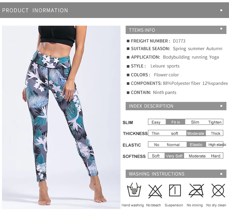 Women's Yoga Pants Side Pocket Ankle Length Pants Stretch Fitness Gym Tights Pants Flower Printed1