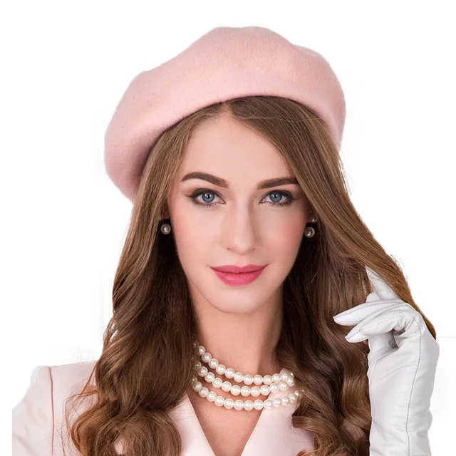 FS British Style Pink Beret Hat For Women 100 Australian French Wool Felt Winter Berets French
