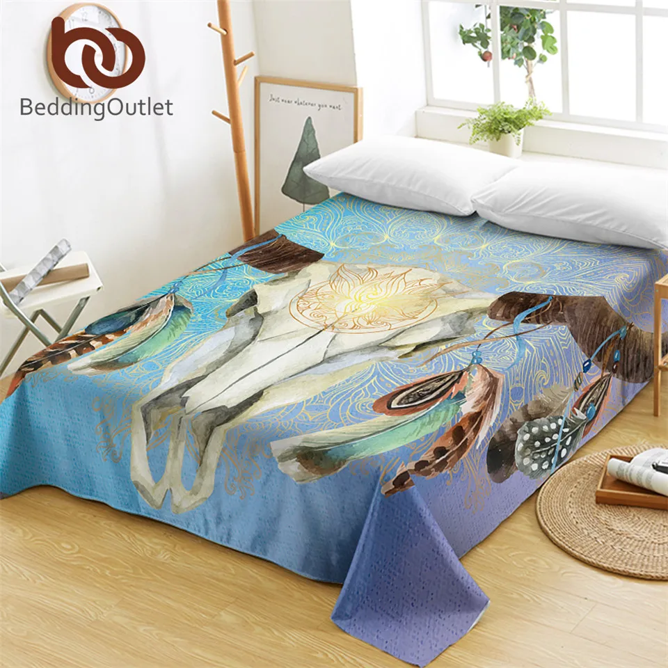BeddingOutlet Skull Feathers Bed Sheets One Piece Tribal Flat Sheet