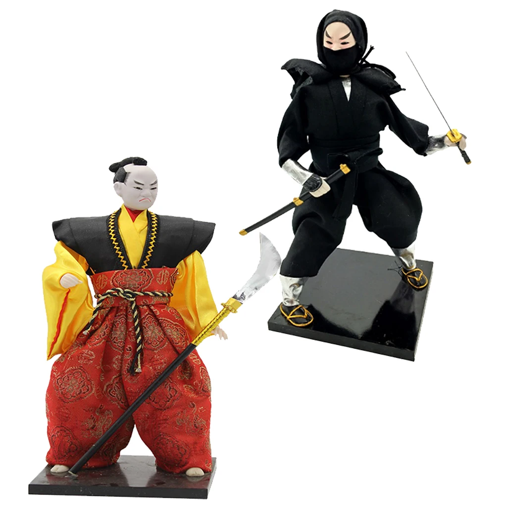 2Pcs 12'' Delicate Post-Modern Japanese Samurai Male Doll Figure Oriental Model Home Decoration Collection
