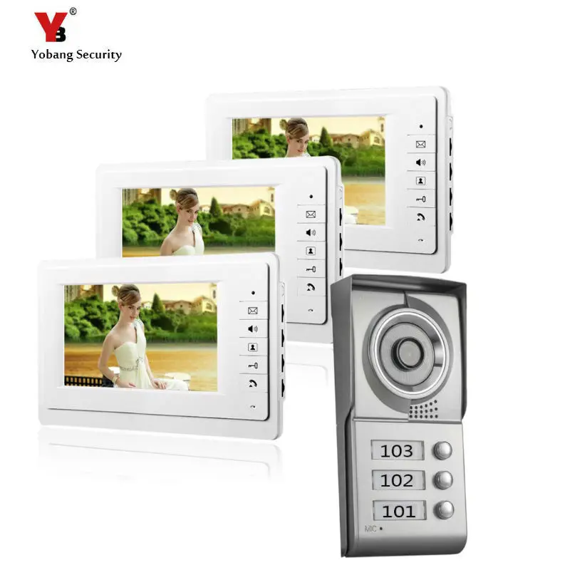 Best Yobang Security freeship 3 Apartment Video Door Phone Intercom System 1 Doorbell Camera with 3 button 3 Monitor Waterproof