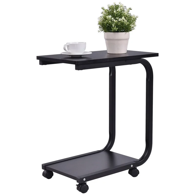 

2-Tier Snack Stand Rolling Sofa Side with Table Metal Frame and Wood Shelves Anti-scratch and Rust-free Bedside Table HW56369