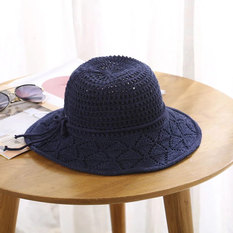 navy blue Новая женская Солнцезащитная шапка из хлопка, Вязаная Мягкая дышащая пляжная шапка для улицы DOD886 - Цвет: navy blue
