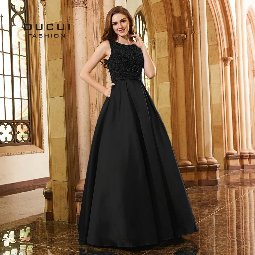 black dress Abiye зеленое ТРАПЕЦИЕВИДНОЕ ПЛАТЬЕ, Длинные вечерние платья для женщин, вечернее платье, элегантное сексуальное атласное платье с v-образным вырезом на спине, Vestido OL103271 - Цвет: black dress