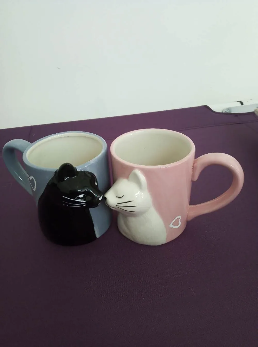 2-PCS Kiss Cat Coffee Couple Handmade Mug, Funny Tea Ceramic cup set for Bride and Groom, Matching Gift for Engagement Wedding