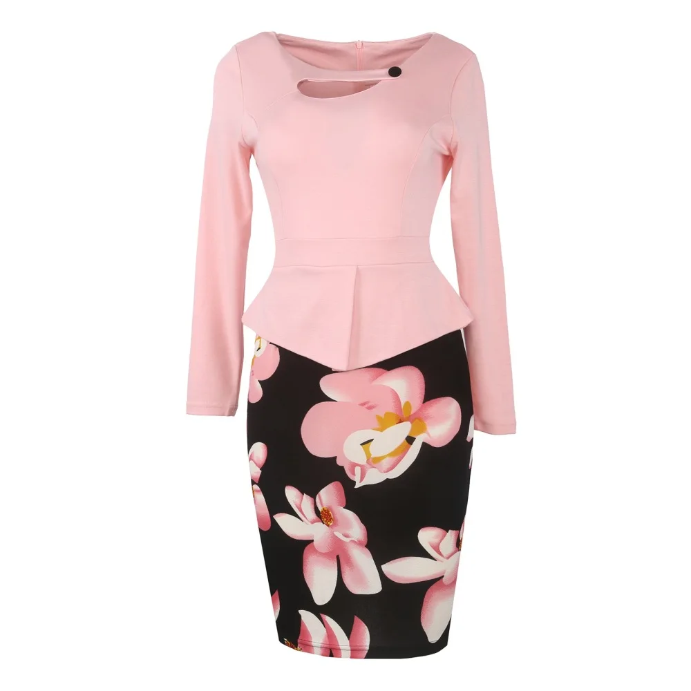 

Joineles Women Floral High Waist Retro Dress Spring Long Sleeves Knee Length Office Dress Plus Size 5xl Pencil Dress Vestidos