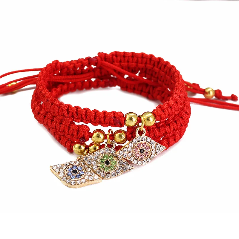 Pulsera Куерда красный браслет из нитей для Lucky турецкий глаз кристалл Хамса рук плетеный браслет Женщина Подвеска-Шарм ручной работы ювелирные изделия