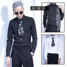 Новая весенняя Мужская рубашка Элегантная Модная Простая рубашка деловая Повседневная Свадебная рубашка с галстуком Большие размеры сценические костюмы