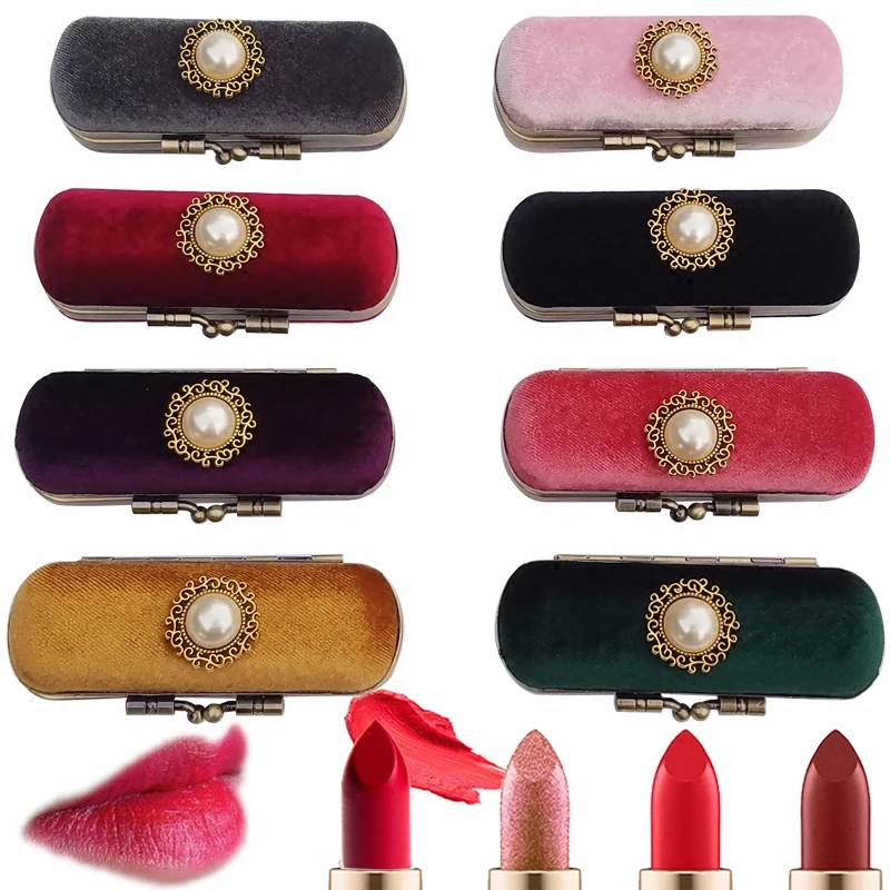 

Lipstick Case Makeup Holder Velour Lip Balm Small Storage Box with Mirror Cosmetic Bag for Women Girls Gift Portable Beauty Case
