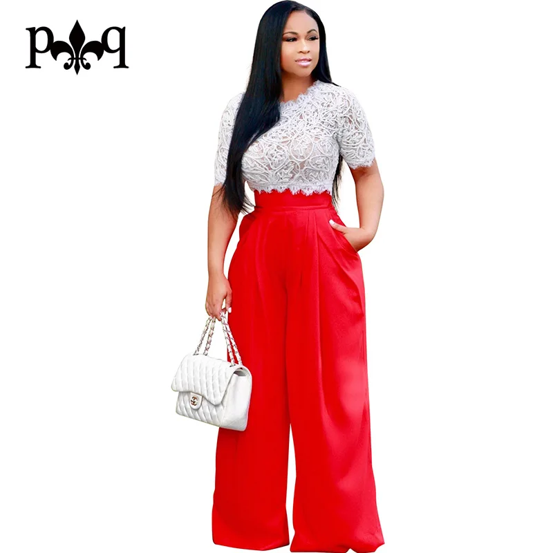 Hilove Women Jumpsuits Summer Casual Wide Leg Pants Rompers Womens Jumpsuit Sexy Two Piece Lace Playsuits Party Club Overalls
