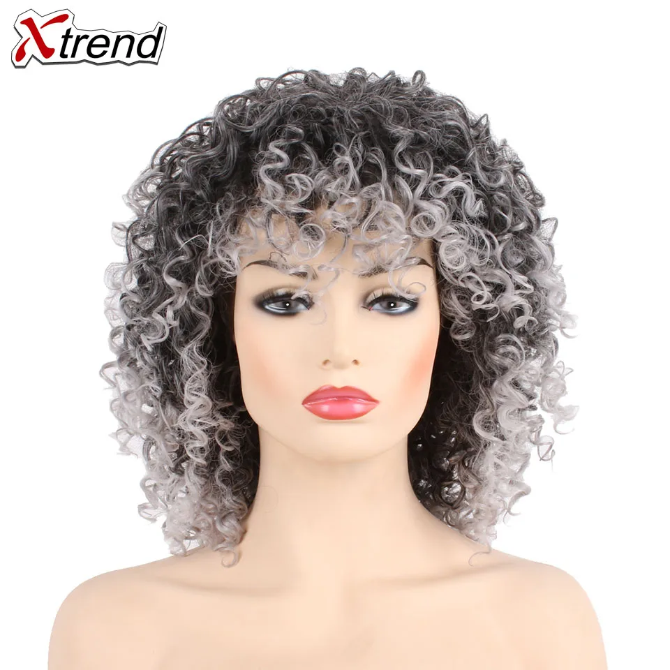 Xtrend Brown Synthetic Curly Wigs for Women Ombre Short 