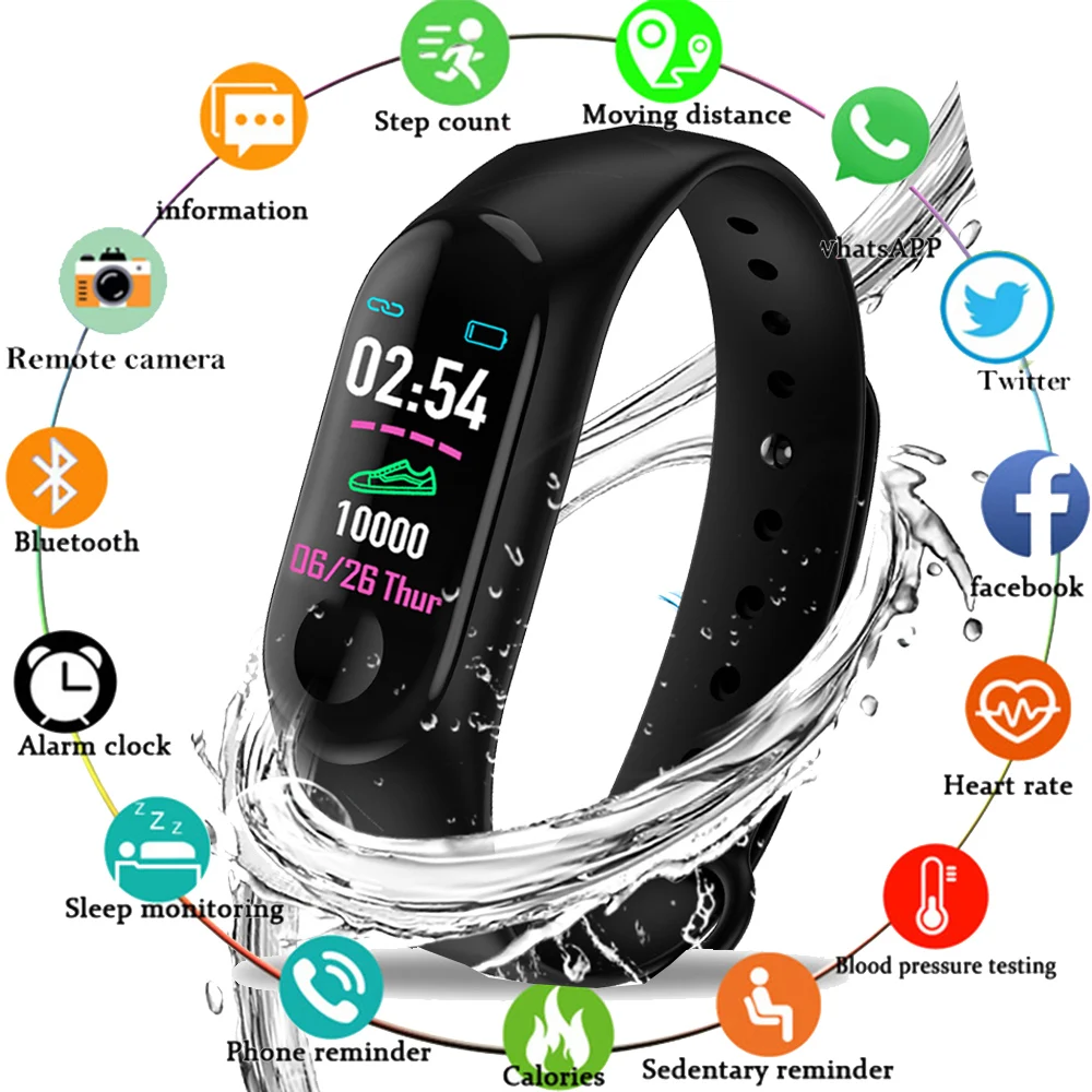 2020 New Smart Watch Bracelet Waterproof Color Screen Wristband Heart Rate Blood Pressure Monitor Activity Fitness Tracker Band