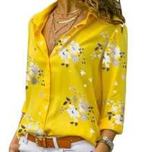 Blouse Shirt Work-Wear Turn-Down-Collar Casual Tops Long-Sleeve Elegant Plus-Size 5XL