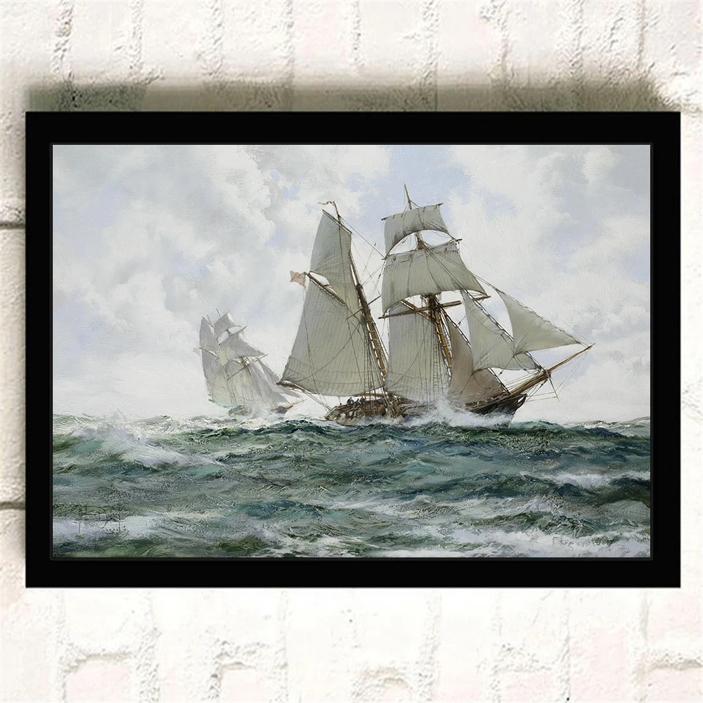 Vintage Noridc High Quality Silk Painting about Ship Sailboat Poster Wall Pictures for Living Room Kids Room Decoration Cuadros