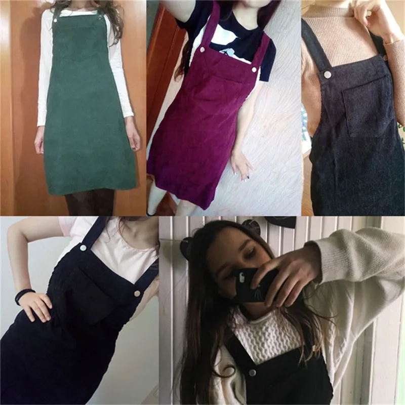 Women Retro Corduroy Skirt Summer Autumn Spring Winter Suspender Overall A Line Skirt Female Floral Jumpsuit Brace Skirts