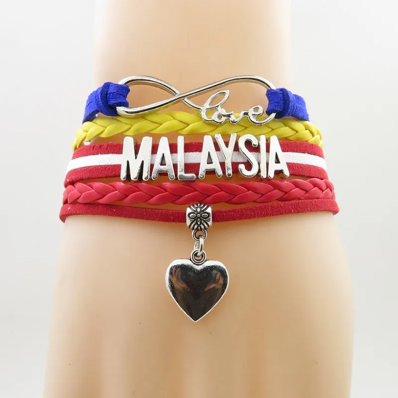 Infinity Love Malaysia Bracelet Heart Charm Malaysia National Flag Bracelets & Bangles For Woman