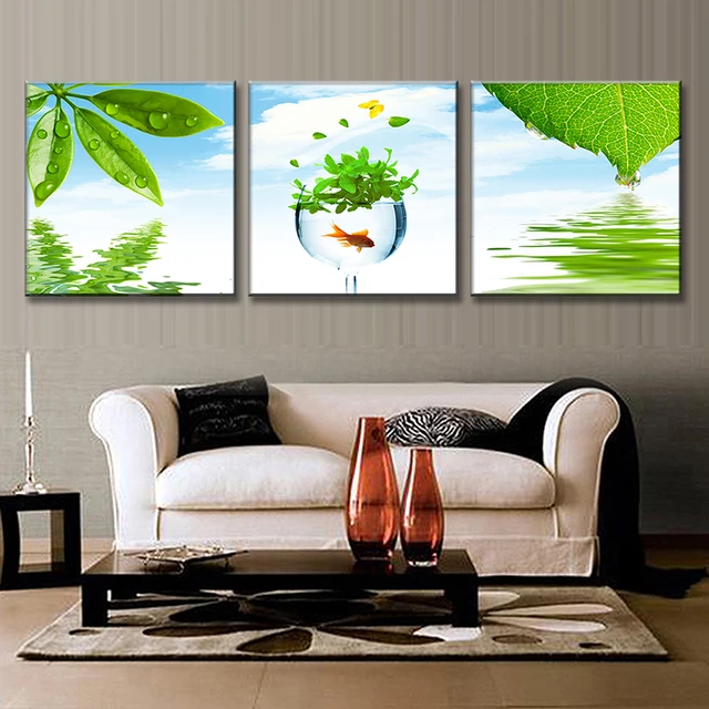 3 Pieces Framed Still Life Green Leaves Painting On Canvas Spring Natural Plants In Water 3 Pieces Framed Still Life Green Leaves Painting On Canvas Spring Natural Plants In Water
