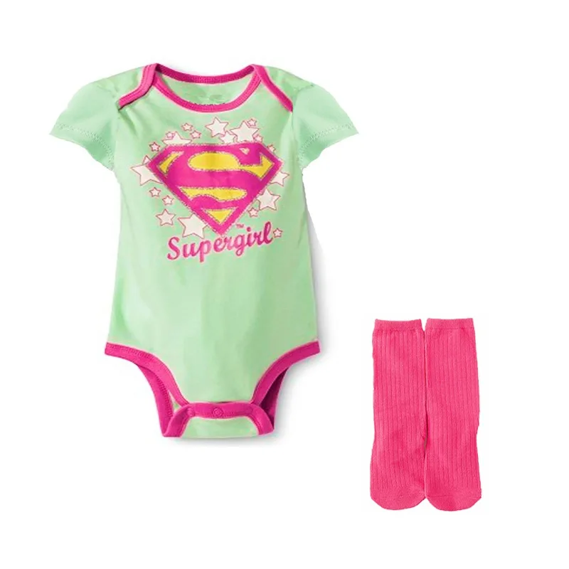 

Cotton Newborn Baby Boys Girls Bodysuit Jumpsuit With Stockings Character Supergirl Casual Baby Triangle Jumpsuit Sets Clothes
