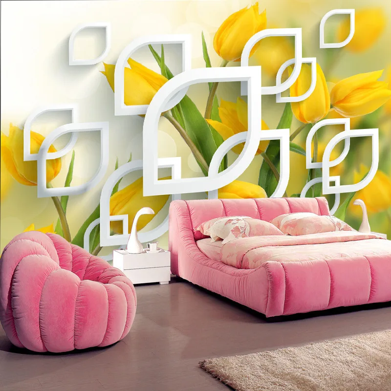 mural papel de parede 3DModern 3D stereoscopic tulip background wallpaper customize a large living room sofa TV  papel de parede