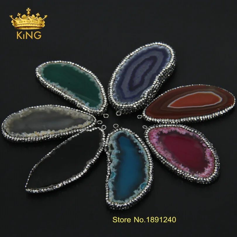 

Wholesale Mix Color Stone Quartz Pendant, Slice Slab Paved Crystal Beads Geode Slice Pendant For Women Jewerly KZ008
